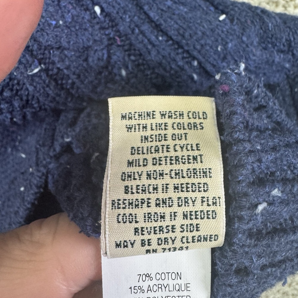 LL Bean Cable Knit Sweater Women's XL Speckled Blue Cotton Blend 290395 Crewneck - Picture 10 of 15